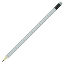A grey pencil with a sharpened tip, featuring a black eraser on the end. It has a simple design and no visible branding.