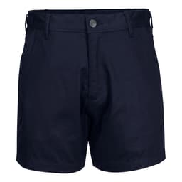 Lightweight cotton drill work shorts in dark navy, featuring a front button and waist adjusters. Includes a logo.