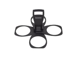 A black Bartender Folding Cup Holder with four circular slots and a top handle for easy carrying.