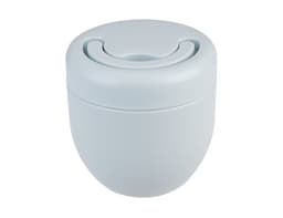 A vacuum food pod in light blue, featuring a smooth, rounded design and a lid with a circular opening.