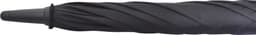 A black, twisted handle of the Deluxe 30 Auto Golf Umbrella with a sleek design and a logo.