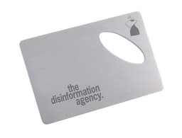 A drink bottle opener in a silver stainless-steel design, featuring a rounded cut-out and a logo.