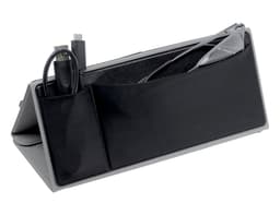 A black A4 portfolio with multiple pockets, ideal for organising office supplies and documents.