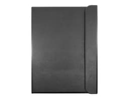A sleek black A4 portfolio with a secure cover and integrated flap, ideal for organising documents.