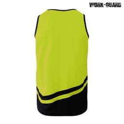 A high-visibility yellow singlet with a black design at the bottom, featuring a logo branding at the top.