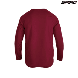 A maroon longsleeve shirt with a raglan design and a logo on the upper corner.