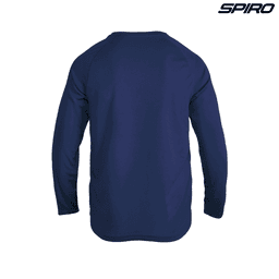 A navy long-sleeve shirt with raglan sleeves and a logo on the upper left.