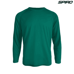 A long-sleeve shirt in a deep teal colour with a simple design and a logo on the side.