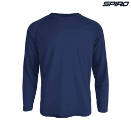 A navy longsleeve shirt featuring a round neck and a logo. Suitable for casual wear and outdoor activities.