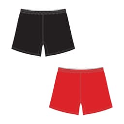 Football shorts in black and red, featuring a reversible design and a logo. Ideal for sports uniforms.