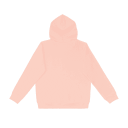 A pink hoodie with a hood and long sleeves, featuring a simple design and a brand logo.