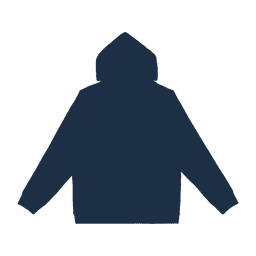 A navy hoodie with a spacious hood and long sleeves, featuring a branding logo.
