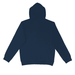 A navy blue hoodie with a hood and no pockets, featuring a logo or branding.