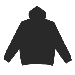 A black hoodie with a hood and no pockets, featuring a logo.