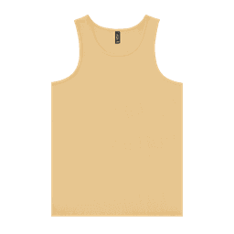 A yellow adult singlet featuring a simple design and a logo on the label.