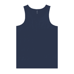 A navy blue adult singlet featuring a simple design and a logo.