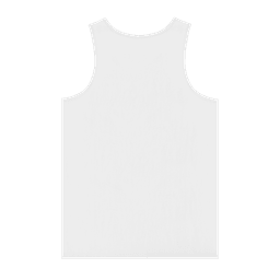 A plain white adult singlet with a simple design, featuring a logo on the back.