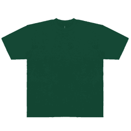 A plain dark green T-shirt with short sleeves, featuring a crew neck and a logo on the label.