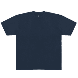 A navy blue adult T-shirt with short sleeves and a round neck. It has a logo on the chest area.