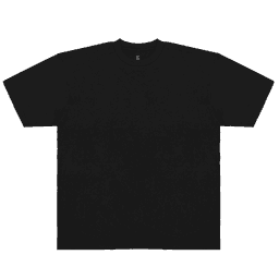 A black adult t-shirt with a classic crew neck and short sleeves, featuring a logo on the label.