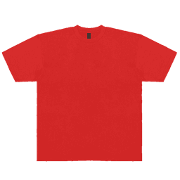 A red adult t-shirt featuring a classic crew neck design and a logo on the label.