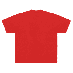 A bright red adult t-shirt featuring a relaxed fit, with a tag and logo present.