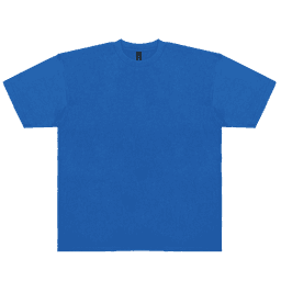 A blue T-shirt with short sleeves and a crew neck, featuring a logo on the label.