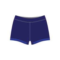 Navy blue volleyball shorts with a fitted design and contrasting stitching, featuring a logo.