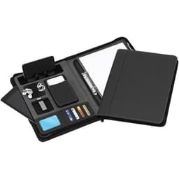 A black A4 zip tech ring compendium featuring multiple card slots, a notepad area, and a pocket for documents.