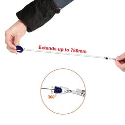 A retractable ID card holder lanyard in blue, extending up to 780mm with a 360° rotating clip.