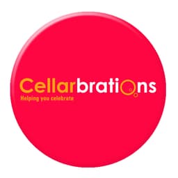 A red 100mm button badge featuring a circular shape and a logo.