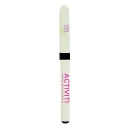 A white pen with a black grip and branding, designed for writing.