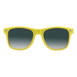Yellow sunglasses with green gradient lenses and a stylish design, featuring a logo on the side.