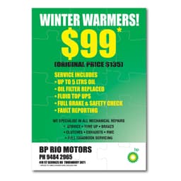 A magnetic jigsaw in a puzzle format featuring a winter service promotional design, predominantly in blue and white.