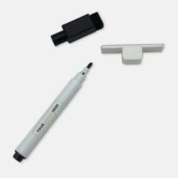 A magnetic whiteboard with a white dry-erase marker and a black eraser, featuring a branding area.