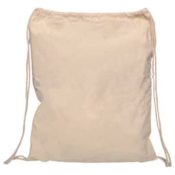 A beige Calico drawstring bag with two drawstrings and a simple design. It has a small logo on it.
