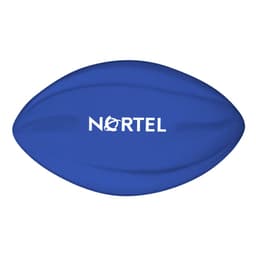 A blue football featuring a logo, with a smooth, rounded design ideal for promotional use.