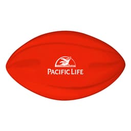 A red Spyro football featuring a smooth, curved design and a logo on one side.