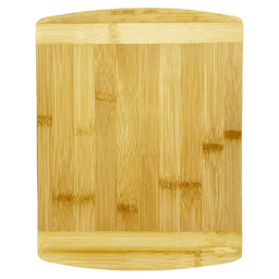 A bamboo cutting board with a smooth, light brown surface and rounded edges, featuring a subtle grain pattern.