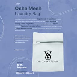 A mesh laundry bag in white, featuring a zip and a logo, made of durable polyester, suitable for high temperatures.