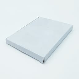 A white rectangular box with a flat lid, featuring a clean, minimalist design.