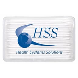 A clear plastic case containing 25 white dental floss picks, featuring a blue logo.