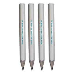 Four grey-lead pencils with white shafts and branding on the side.