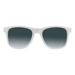 White sunglasses with gradient grey lenses. The sunglasses feature a logo on the side.