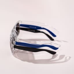 Haze Sunglasses featuring transparent frames with blue and black accents, showcasing multiple colour options.
