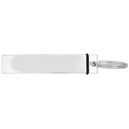 A drink bottle opener in silver with a circular metal attachment, featuring a sleek and minimalist design.