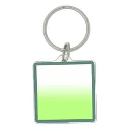 A square acrylic keychain featuring a gradient design in green shades, attached to a metal keyring.