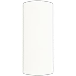A white bandage dispenser with a curved top and a simple design. It features a branding logo.