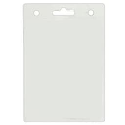 A clear plastic badge holder with two top holes for attachment, measuring 110mm W x 160mm H.