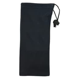 A black microfibre pouch with a drawstring, designed for sunglasses and includes a cleaning cloth.